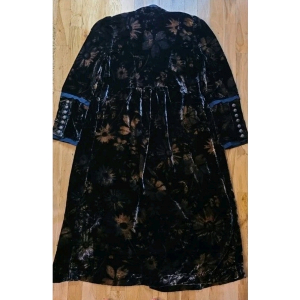 ๐๏ธ Free People Hazel Velvet Puff Sleeve Duster Long Jacket Medium Black Boho - Picture 8 of 16